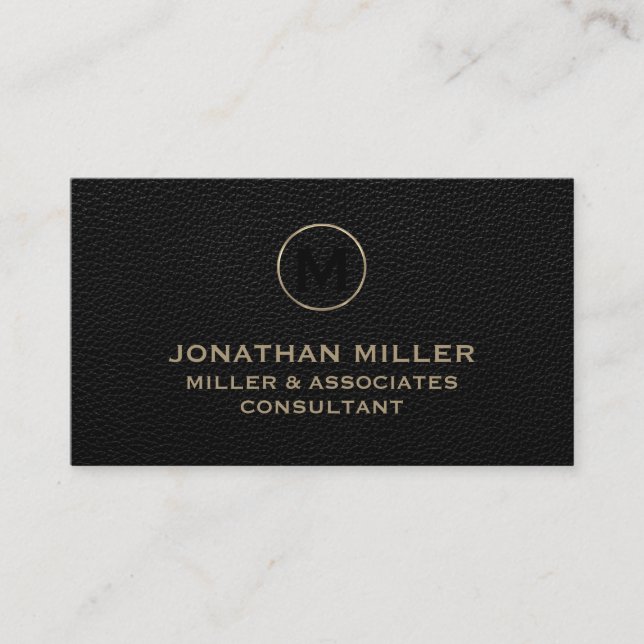 Black Leather Brushed Gold Business Card (Front)