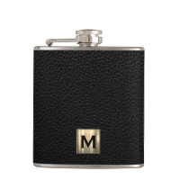 Black Leather Brushed Gold Monogram
