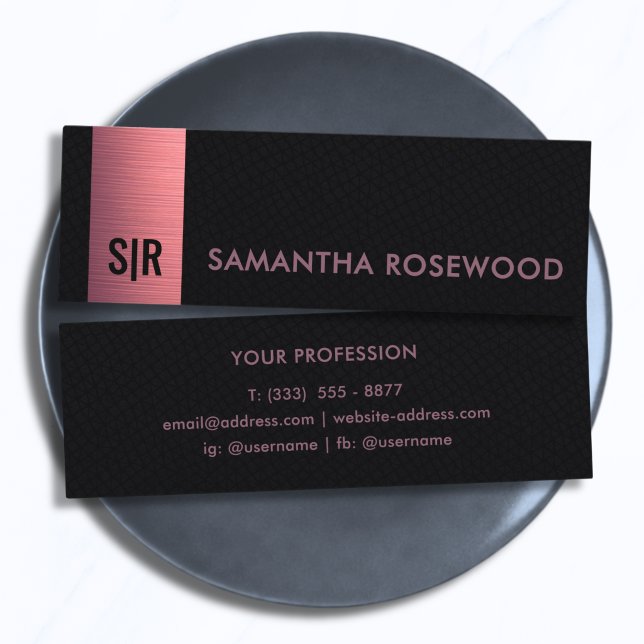 Black Leather & Brushed Pink Panel Monogram  Mini Business Card (Creator Uploaded)
