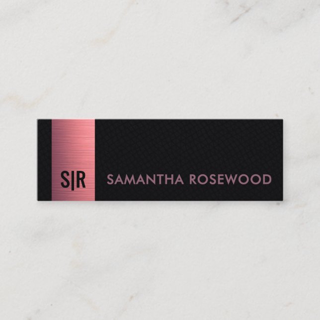 Black Leather & Brushed Pink Panel Monogram  Mini Business Card (Front)