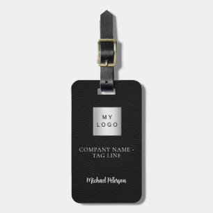 Black leather business company logo name luggage tag