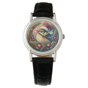 Black Leather Christmas Stained Glass Bird Watch