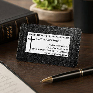 Black Leather Cross Church Pastor Business Card