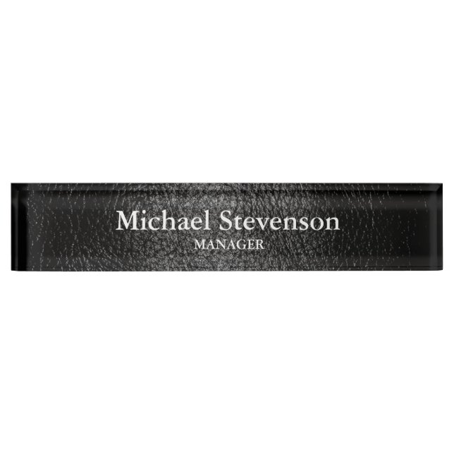 Black Leather Effect Elegant Modern Desk Nameplate (Front)