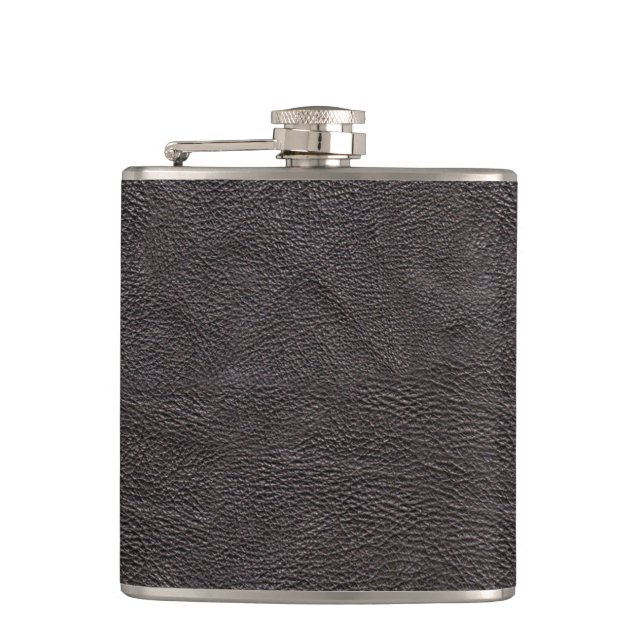 Black Leather Fabric Hip Flask (Front)