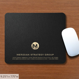 Black Leather Gold Business Monogram Mouse Pad