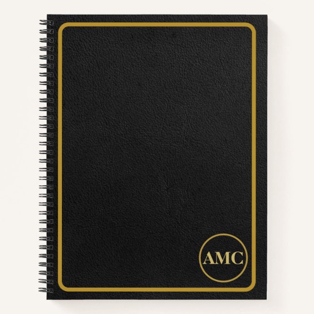 Black Leather Gold Frame Notebook (Front)