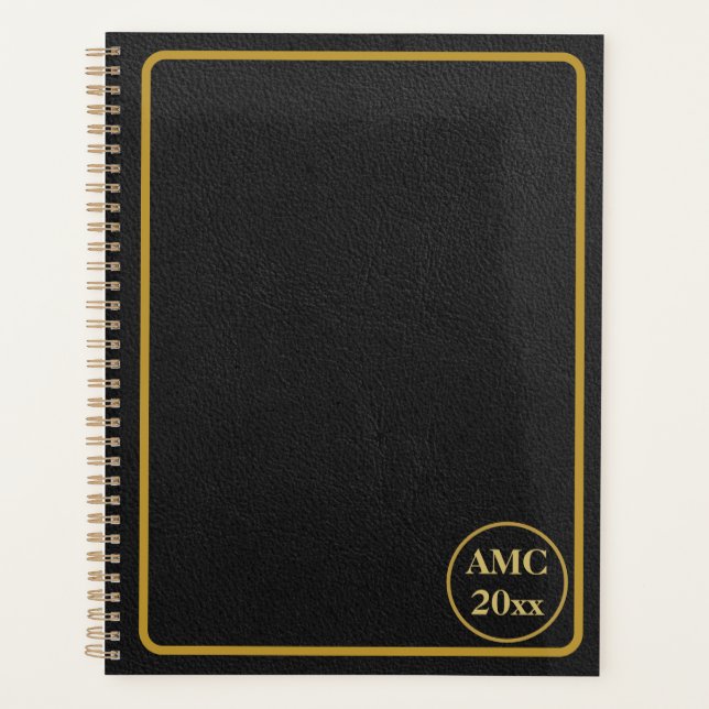 Black Leather Gold Frame Planner (Front)