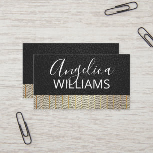 Black Leather Gold Pattern Lines Business Card