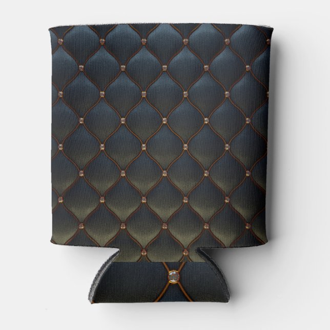 Black Leather Golden Wire Diamonds Can Cooler (Front)