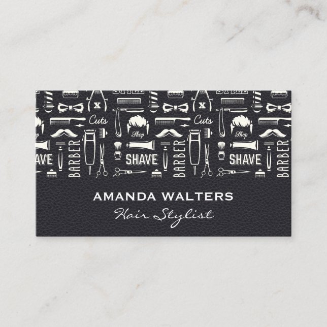 Black Leather | Hair Stylist Illustrations Business Card (Front)