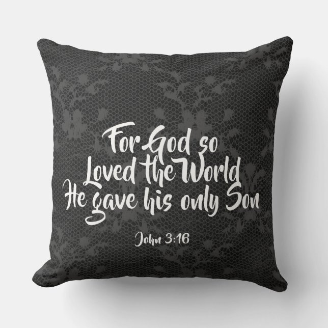Black Leather Lace "For God Loved" Pillow (Front)