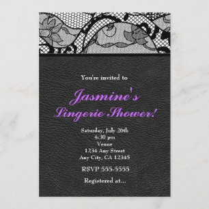 Black Leather & Lace Lingerie Shower Invitation