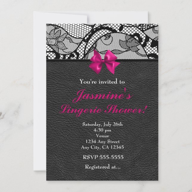 Black Leather & Lace Lingerie Shower Invitation (Front)