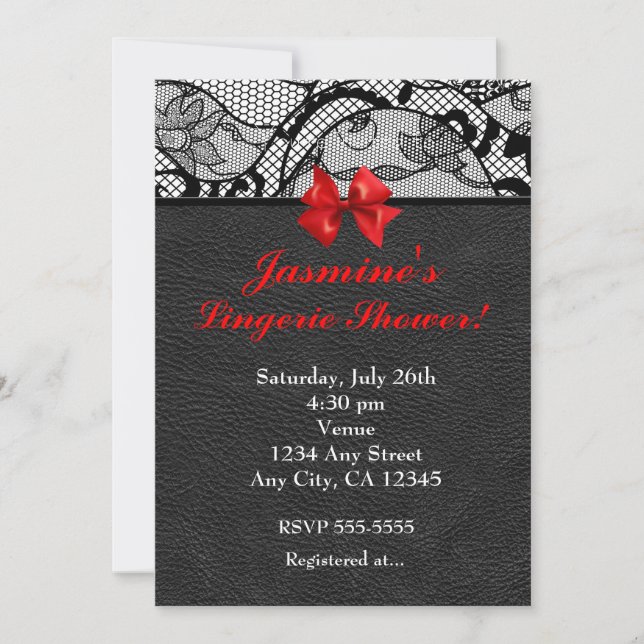 Black Leather & Lace Lingerie Shower Invitation (Front)