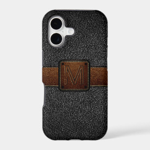 Black leather look brown tag