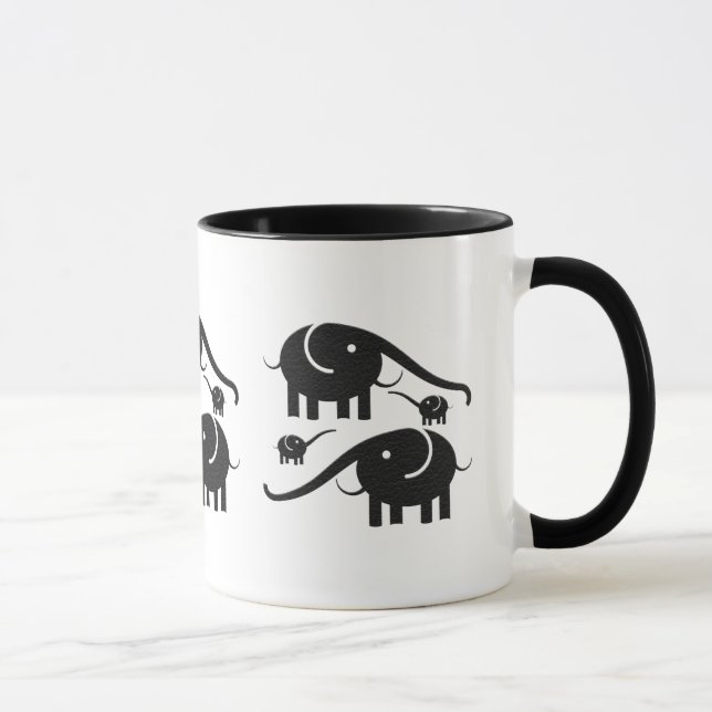 Black Leather Look Elephant Illustration Mug (Right)