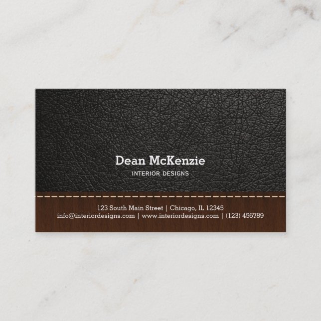 Black leather look interior design business card (Front)