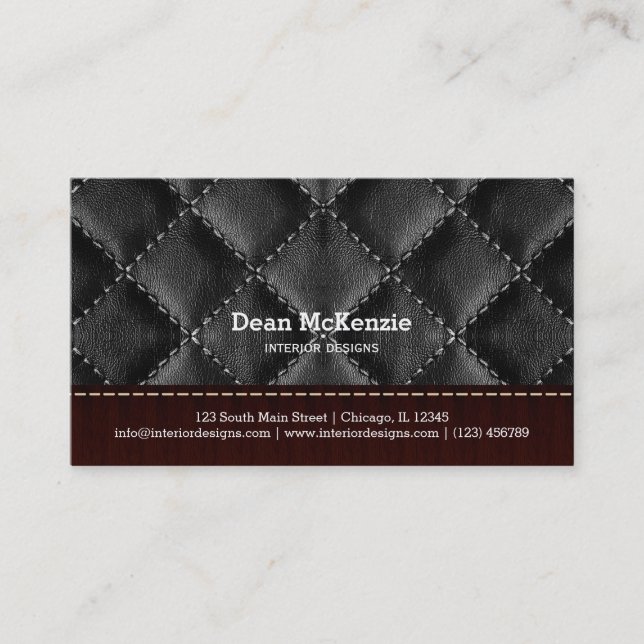 Black leather look interior design business card (Front)