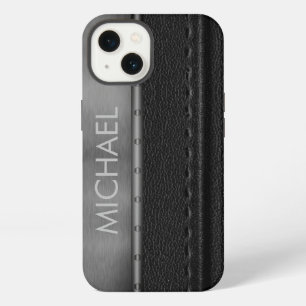 Black Leather Look Metal Band Monogram iPhone 13 Case