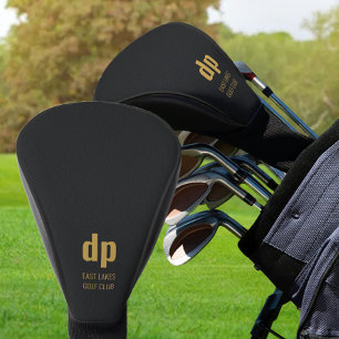 Black Leather Look Monogram and Personalised Name Golf Head Cover