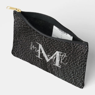 Black leather look personalised accessory pouch