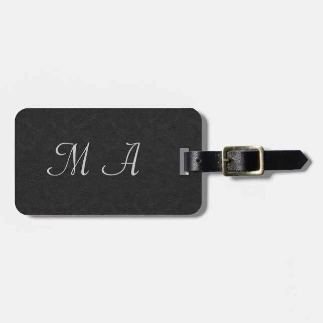 Black Leather Luggage Tag (Front Horizontal)