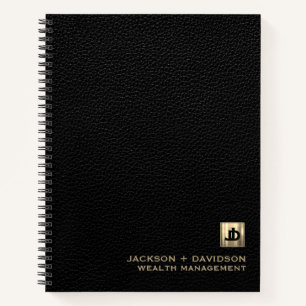 Black Leather Luxury Gold Business Monogram Notebook