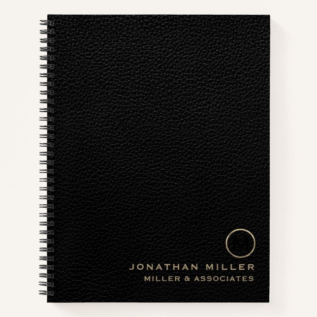Black Leather Luxury Gold Initial Logo Notebook (Front)