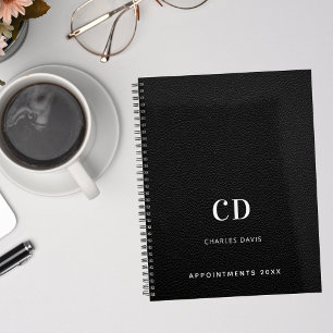 Black leather monogram initials 2026 planner
