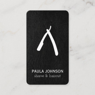 Black Leather Moustache and Barber Blade Business Card