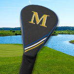 Black Leather Personalised Monogram Stripes Gold Golf Head Cover<br><div class="desc">Introducing the perfect accessory for any golfer or golf lover - our faux leather golf head cover! With its classic yet stylish design, this head cover is sure to make a statement on the course. Featuring blue, white, and gold stripes, it is the perfect blend of preppy and sporty. But...</div>
