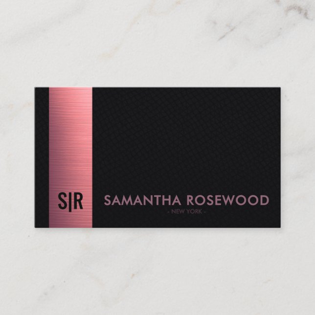 Black Leather & Pink Metallic Panel Monogram  Business Card (Front)