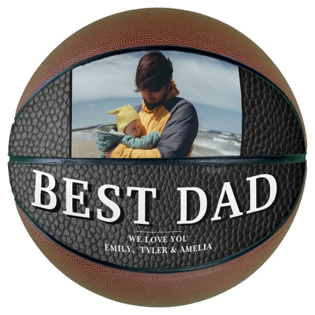 Black Leather Print Best Dad Father`s Day Photo Basketball (Front)