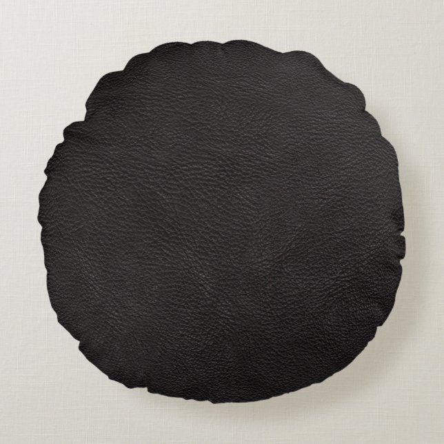 Black Leather Print Texture Pattern Round Cushion (Front)