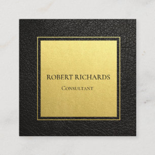 Black leather professional elegant gold foil square business card