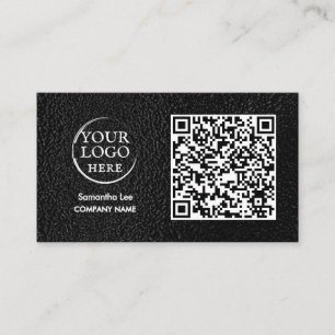 Black Leather QR Code Business Card Modern Logo