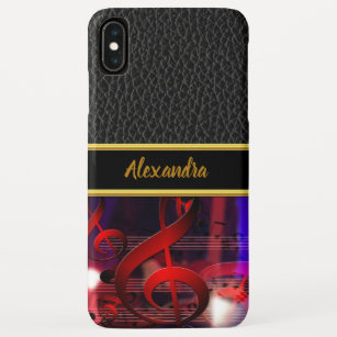 Black leather Red music notes and gold Monogram Case-Mate iPhone Case