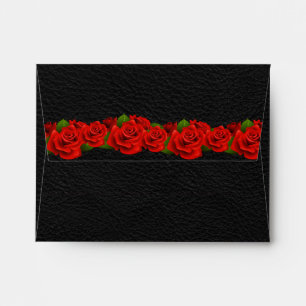 Black Leather Red Roses Biker Invitation Envelope