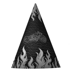 Black Leather Silver Chrome Motorcycle Biker Party Hat