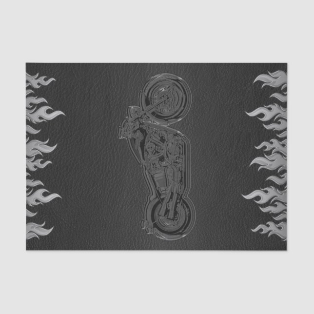 Black Leather Silver Chrome Motorcycle Biker Party Tissue Paper (Front)