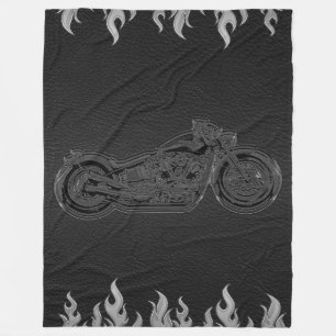 Black Leather Silver Flames Hot Fire Motorcycle Fleece Blanket