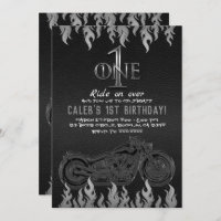 Black Leather Silver Motorcycle 1 ONE 1ST Birthday