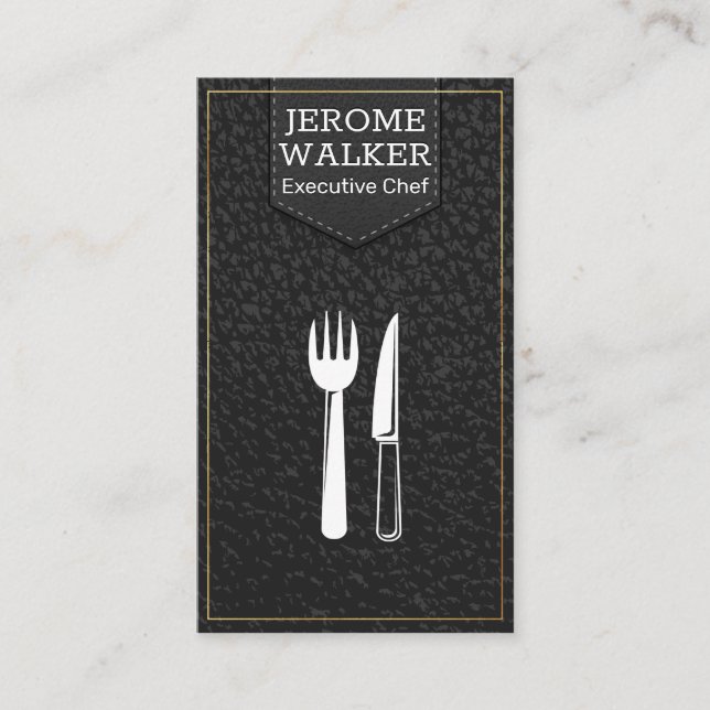 Black Leather | Stitched Strap Business Card (Front)