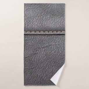 Black leather stitched with white stitching bath towel