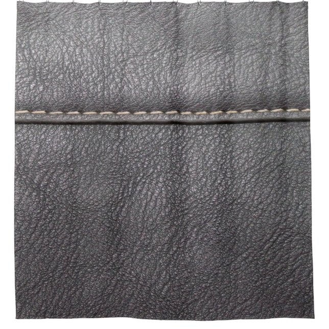 Black leather stitched with white stitching shower curtain (Front)
