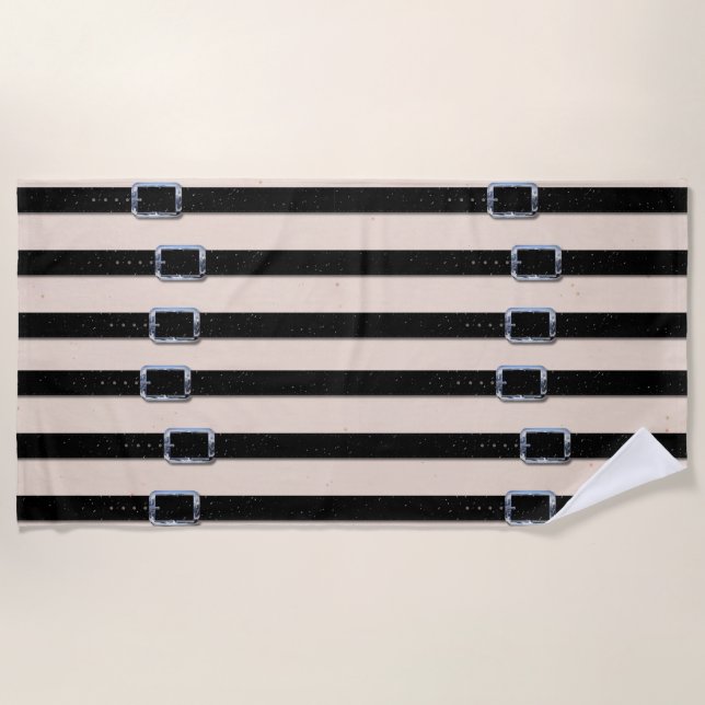Black Leather Straps Beach Towel (Front)