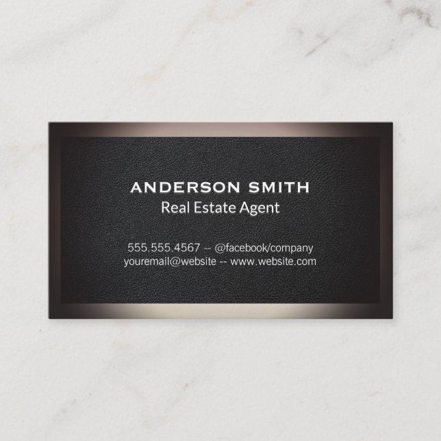 Black Leather Texture | Classic Border Business Card (Front)