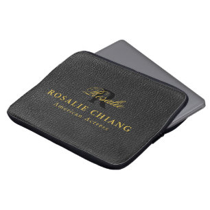 Black Leather Texture Custom Laptop Sleeve Design
