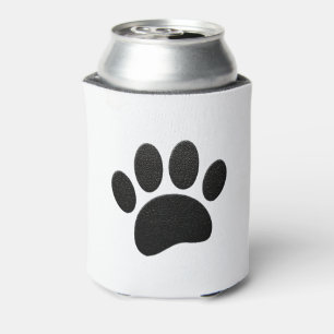 Black Leather Texture Dog Paw Print Can Cooler
